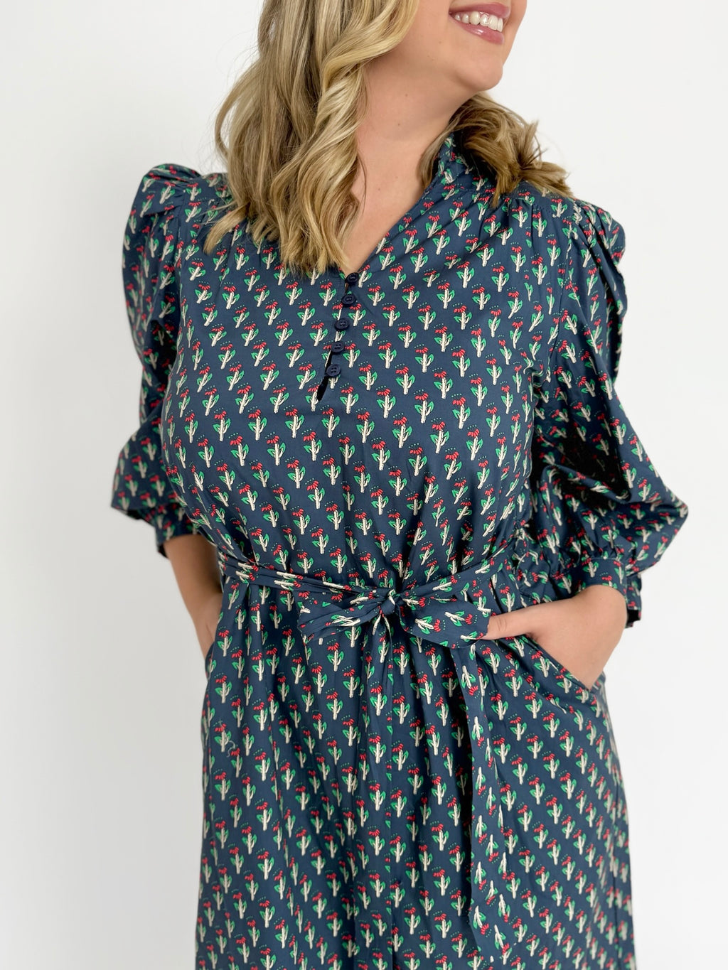 Navy Floral Midi Dress