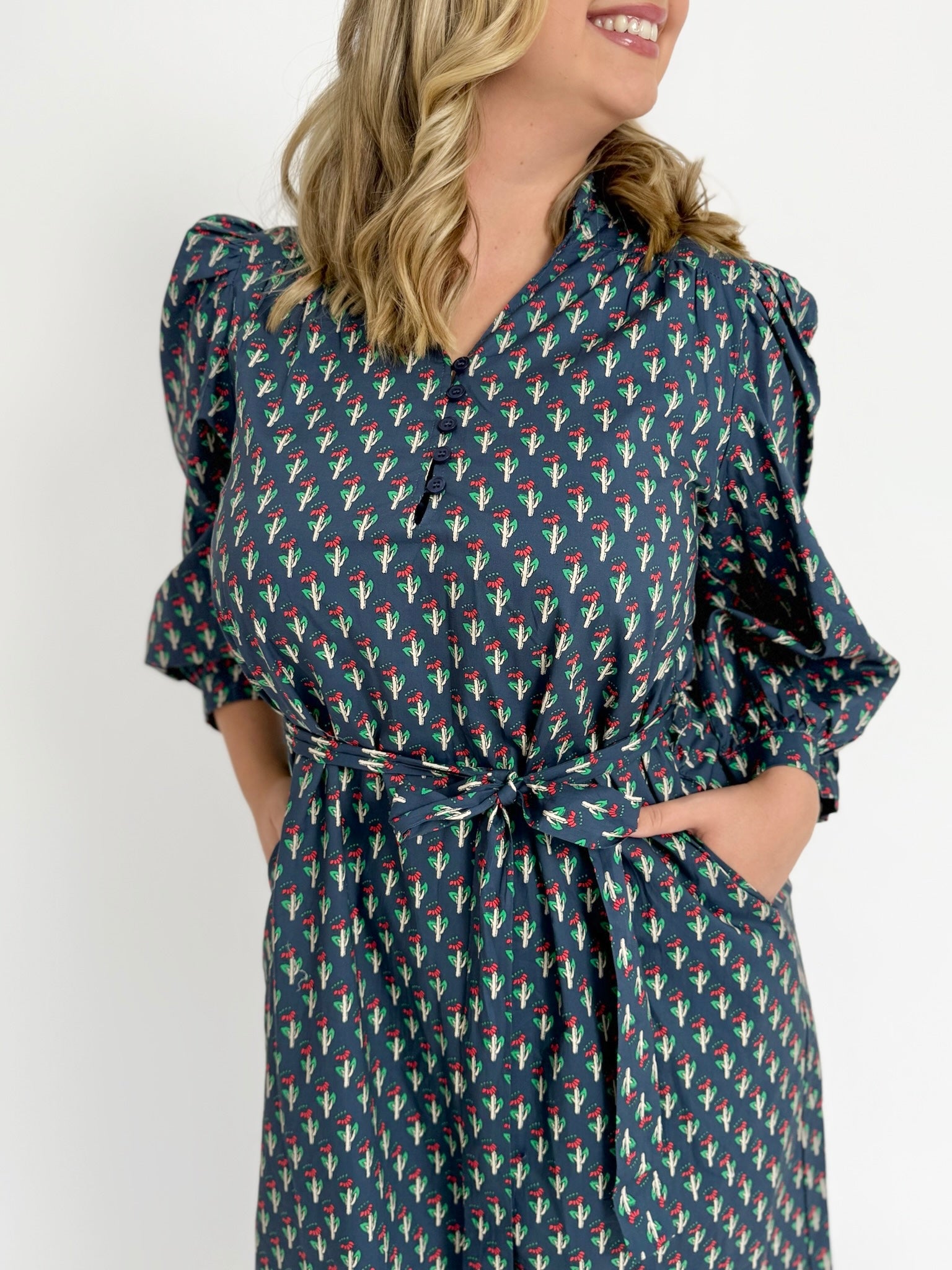 Navy Floral Midi Dress