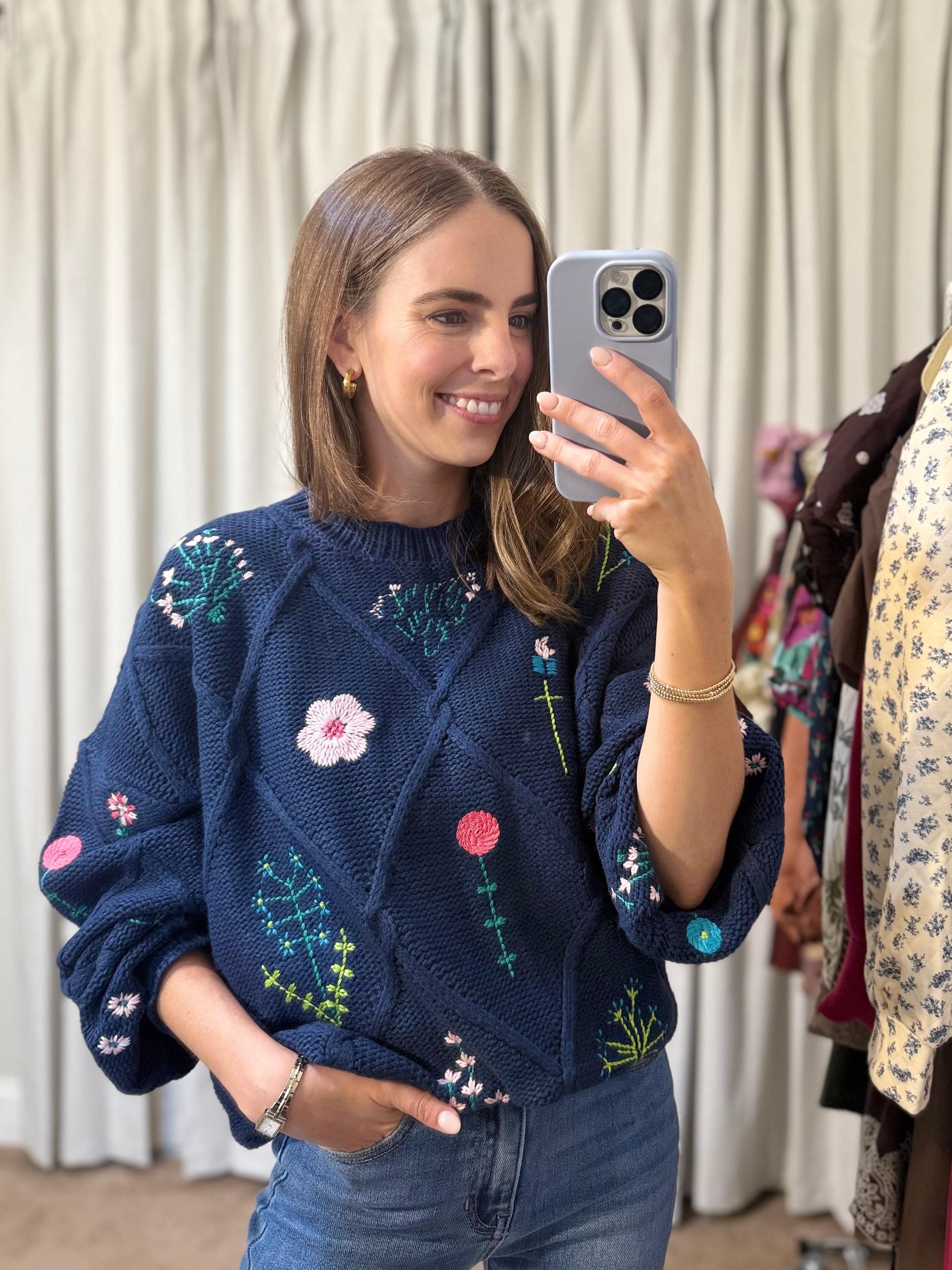 Embroidered Lattice Sweater