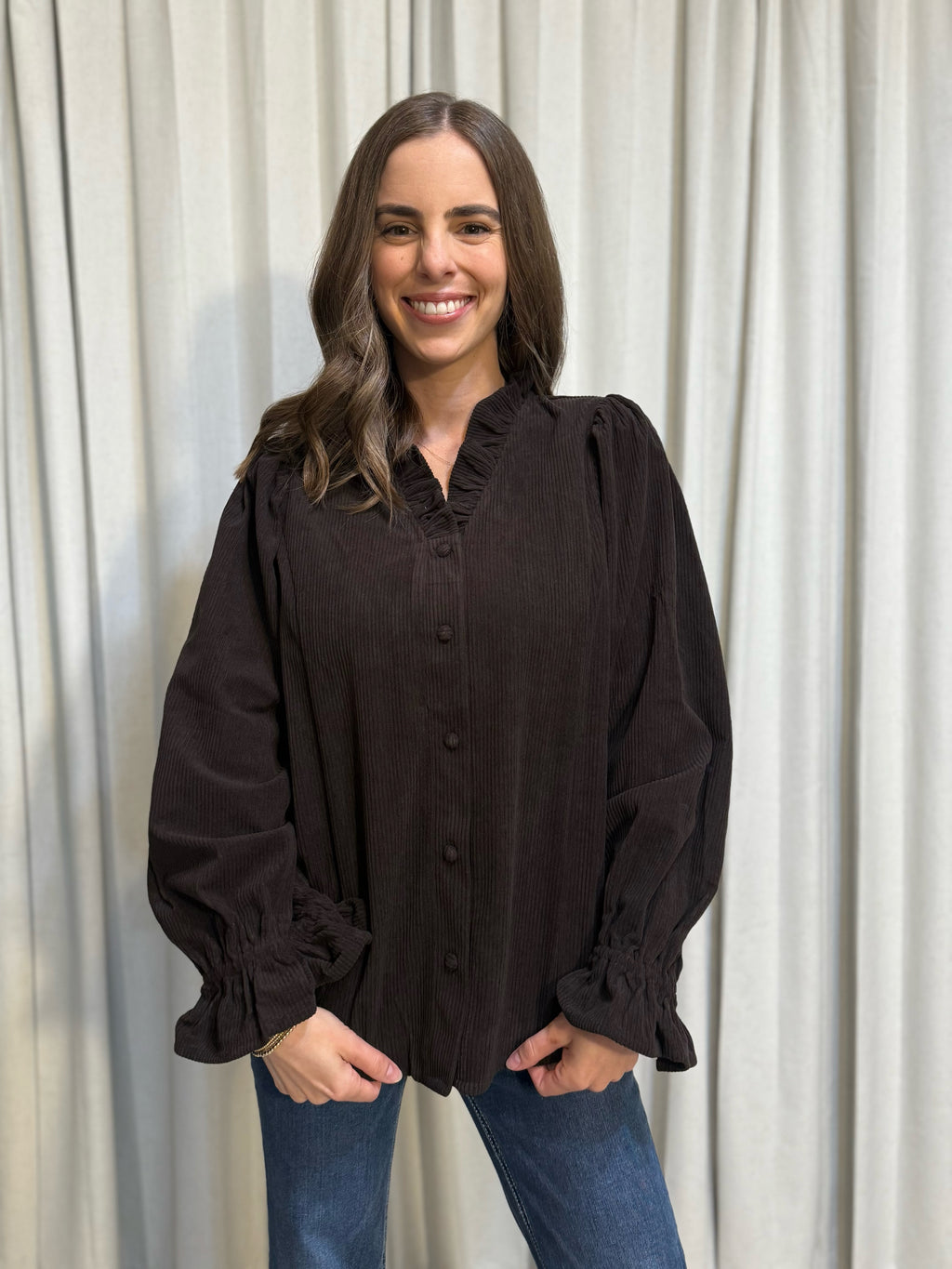 Corduroy Ruffle Blouse