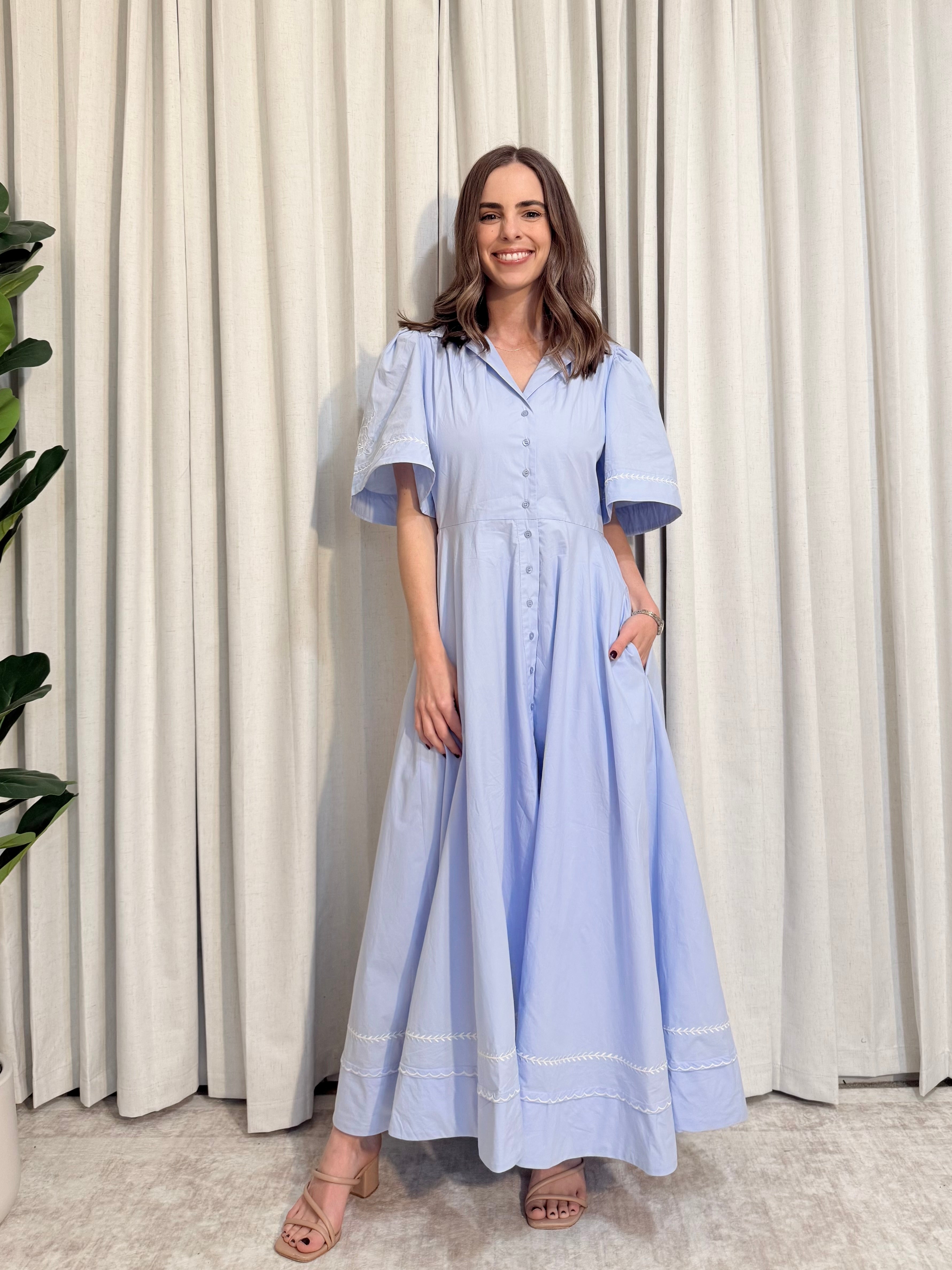 Embroidered Button Down Midi
