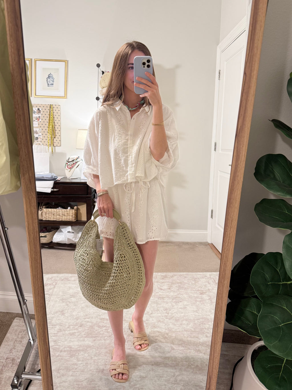 Eyelet Crop Button Down Set