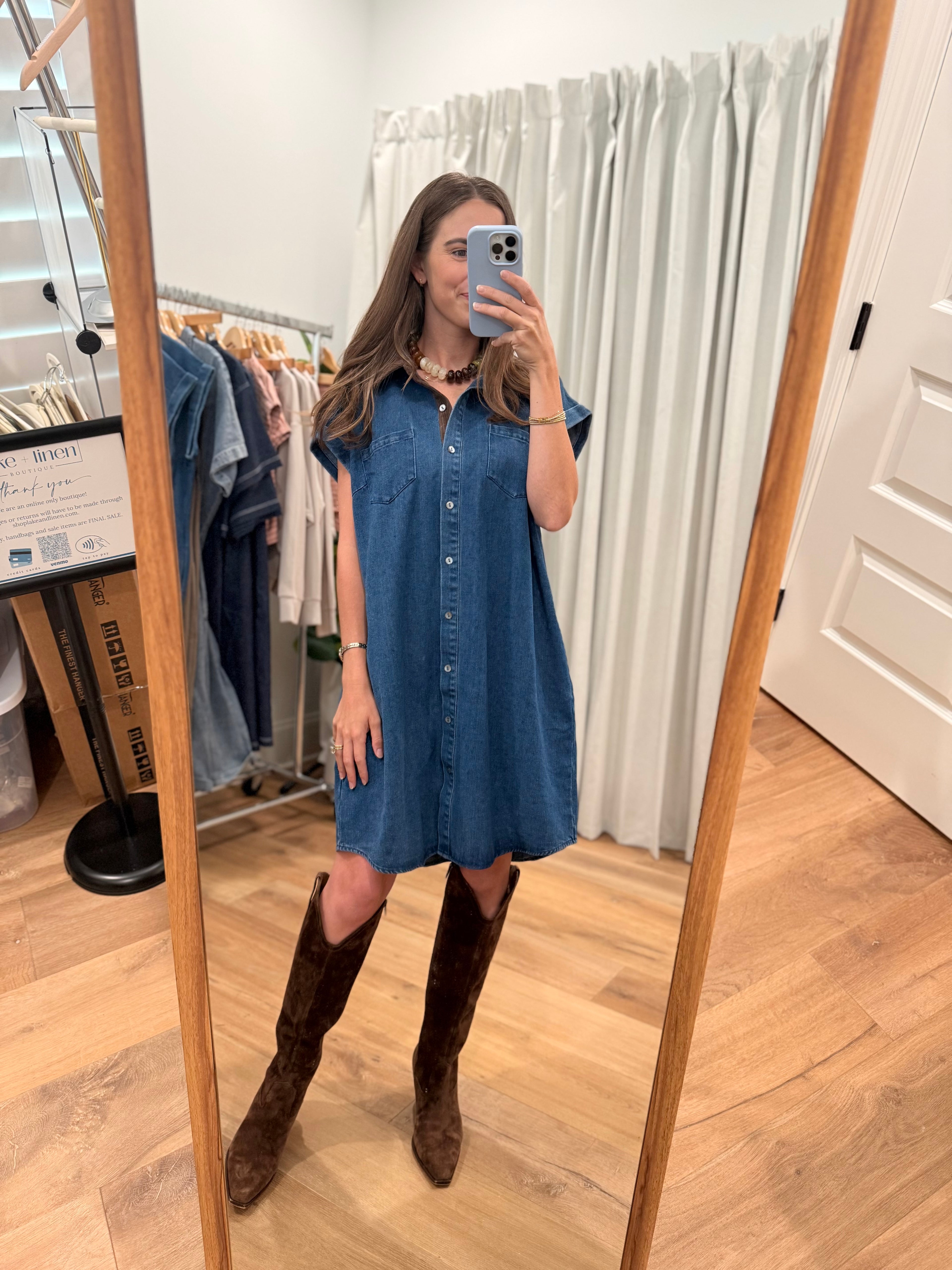 Mini Denim Collared Dress