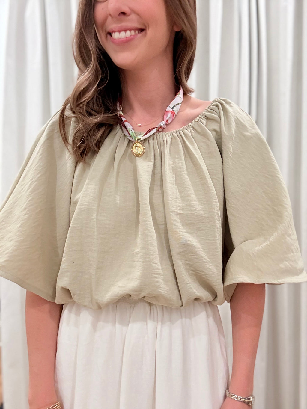 Shirred Voluminous Sleeve Blouse