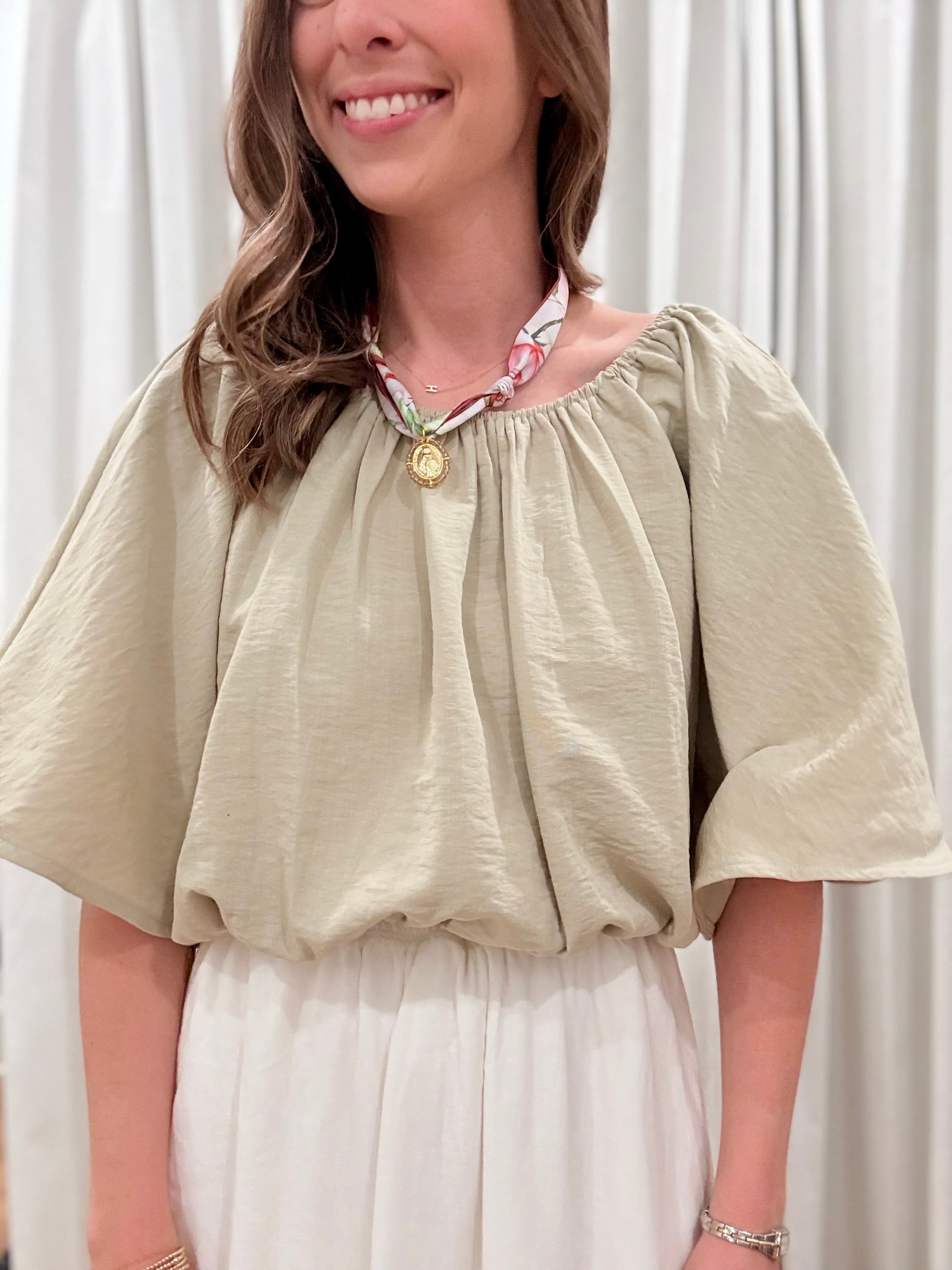 Shirred Voluminous Sleeve Blouse