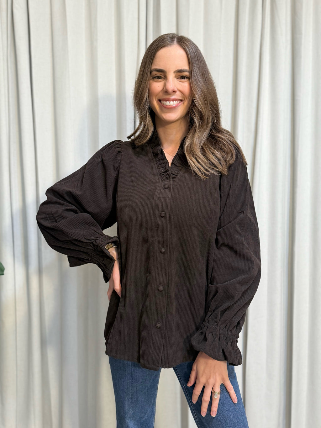 Corduroy Ruffle Blouse
