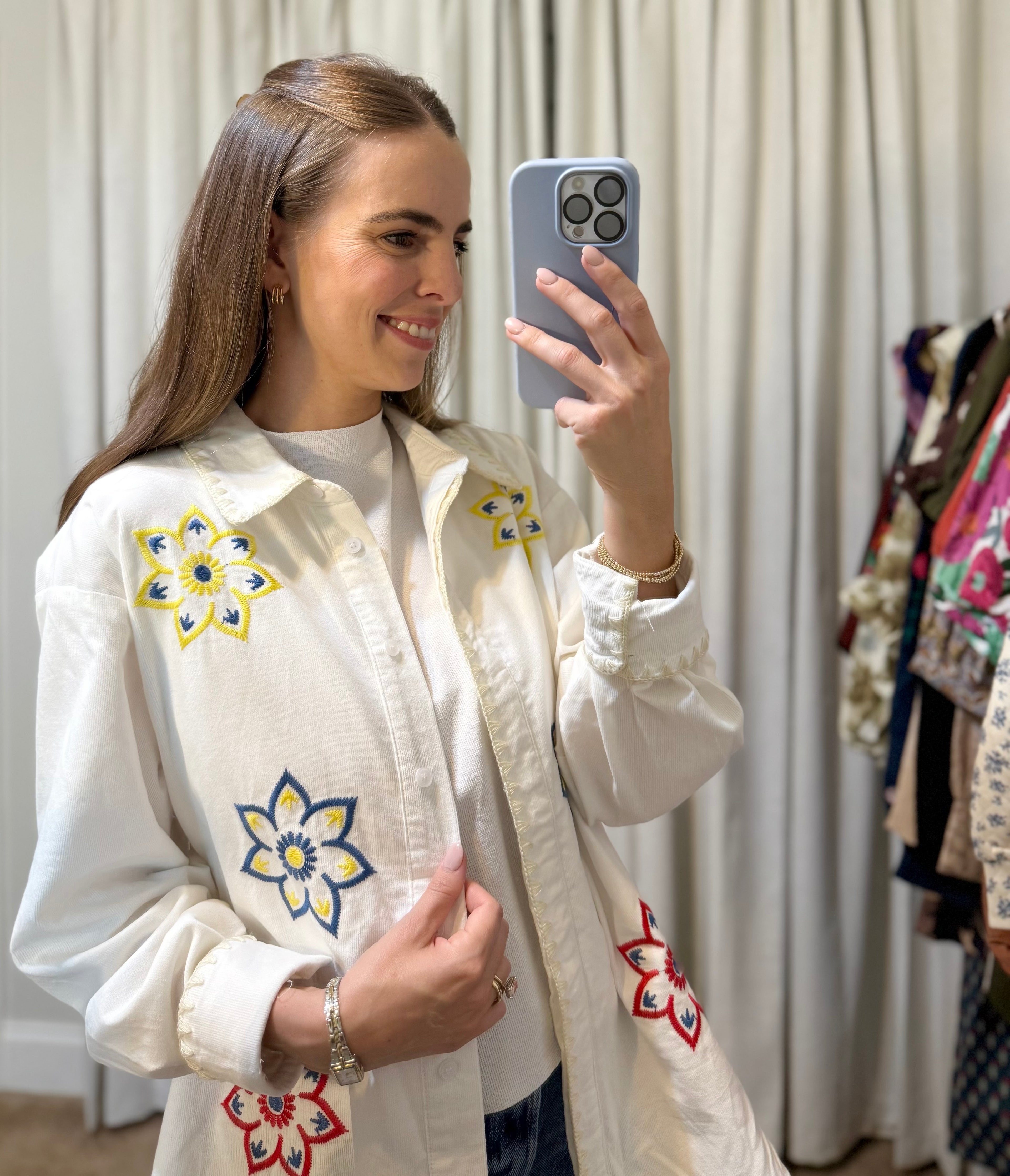 Embroidered Corduroy Top