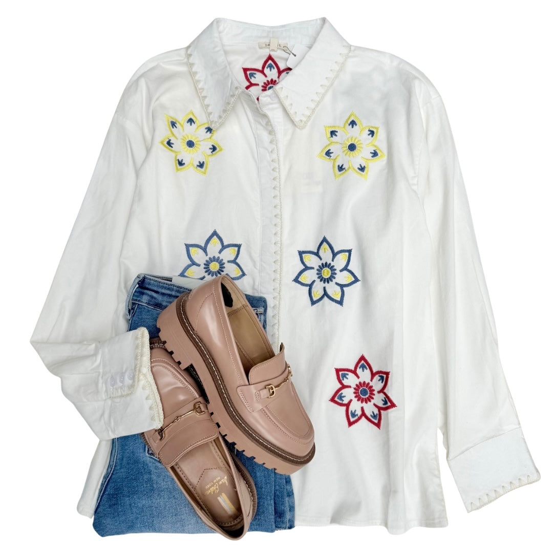 Embroidered Corduroy Top