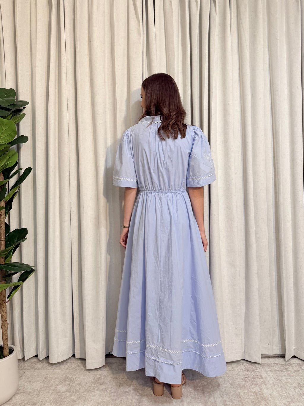 Embroidered Button Down Midi