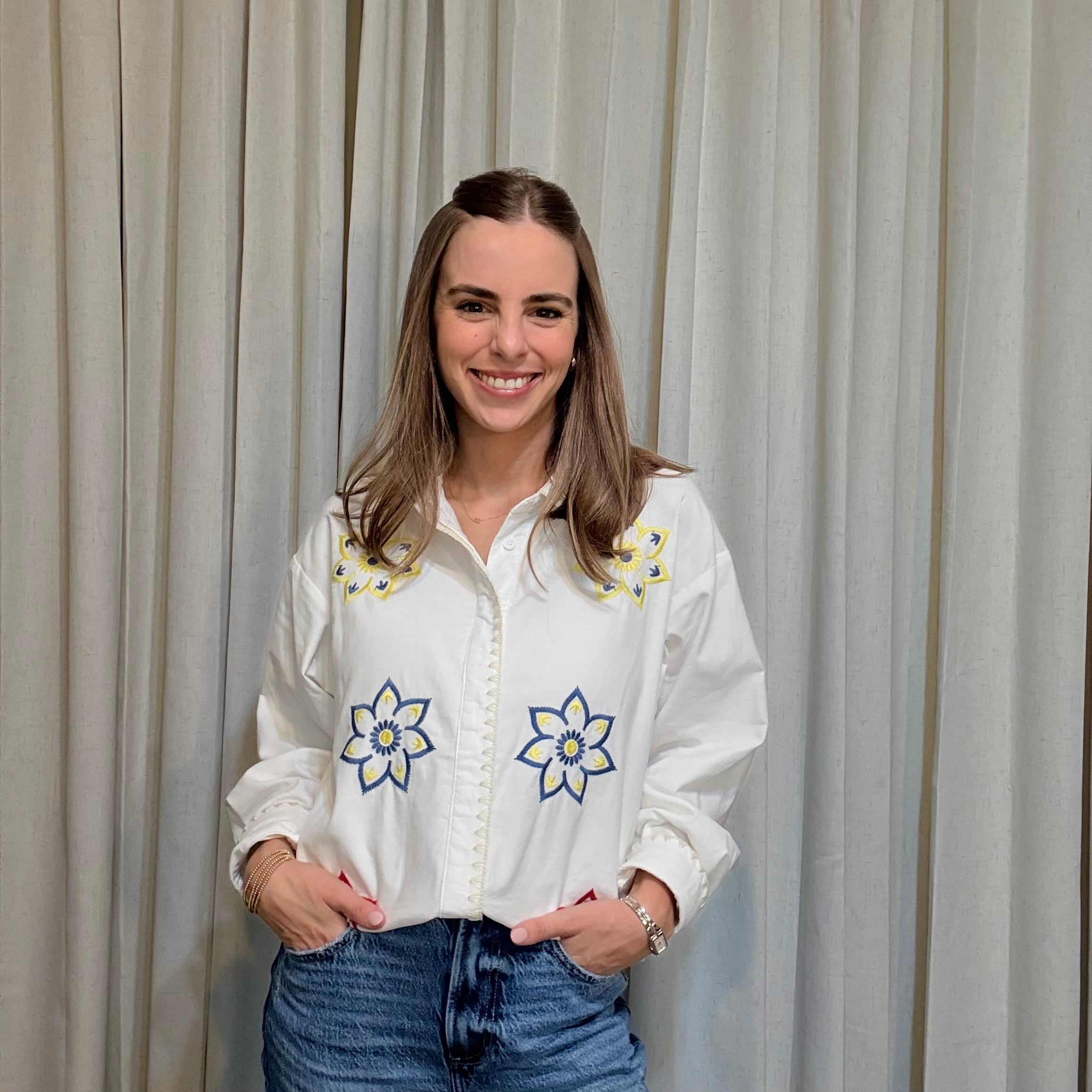 Embroidered Corduroy Top