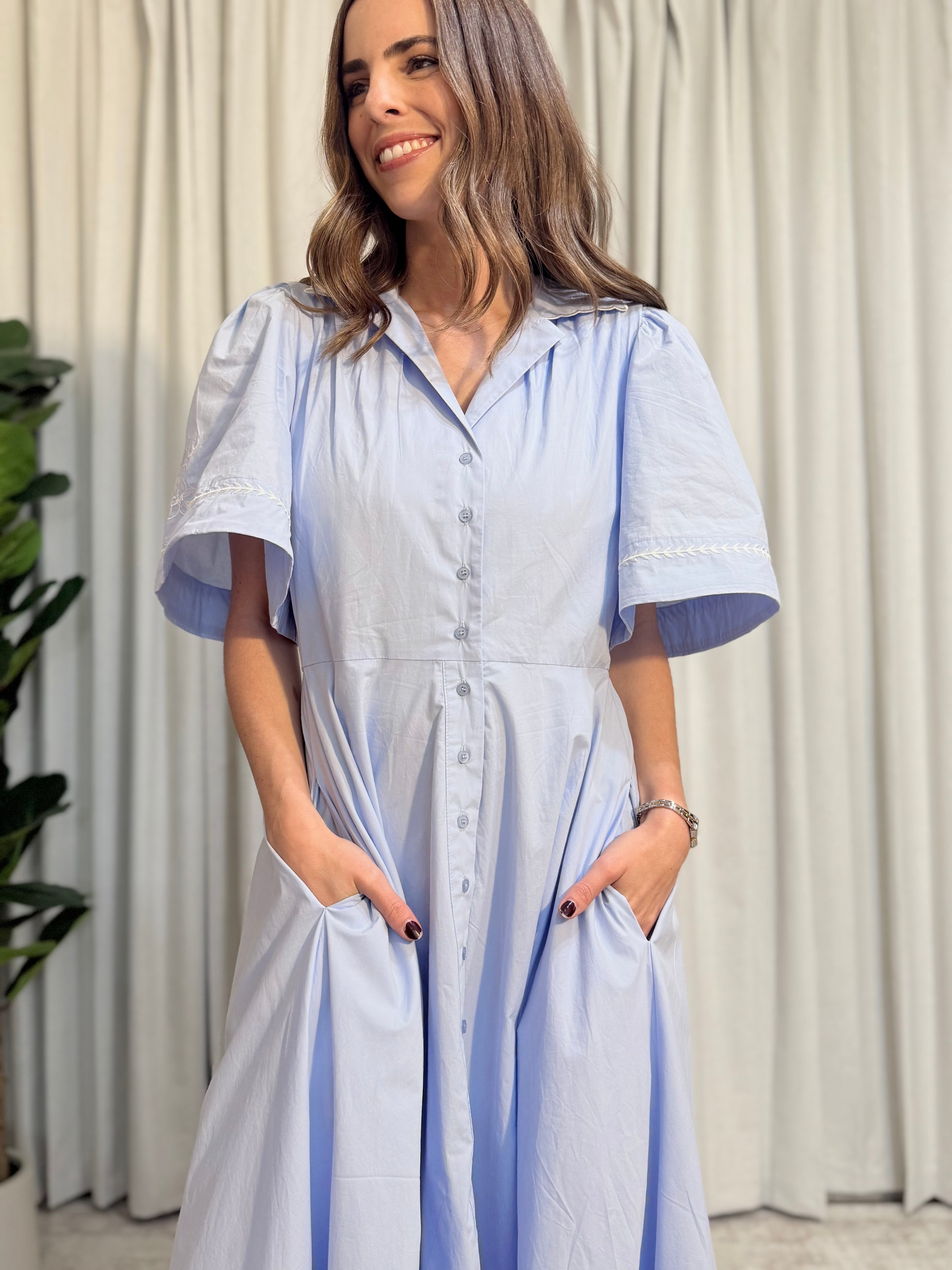 Embroidered Button Down Midi