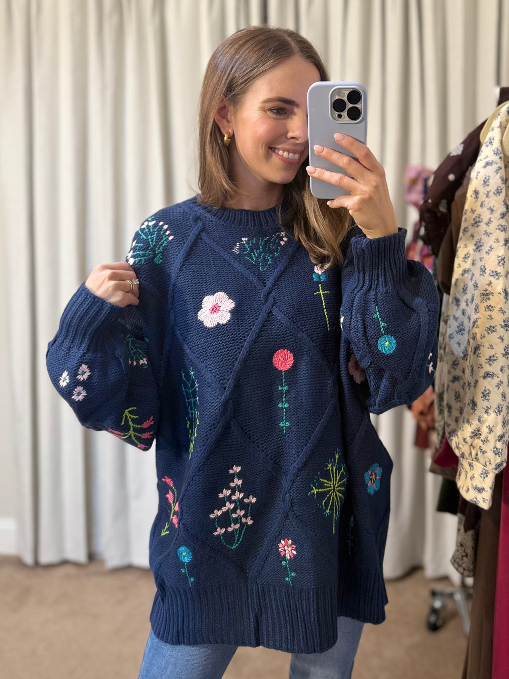 Embroidered Lattice Sweater