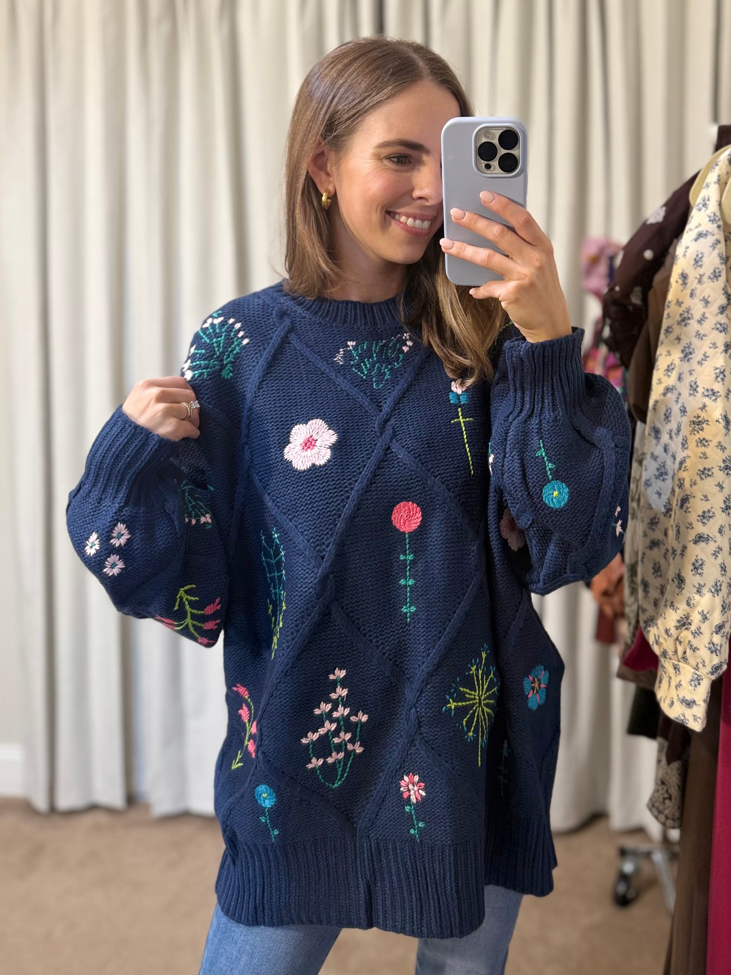 Embroidered Lattice Sweater