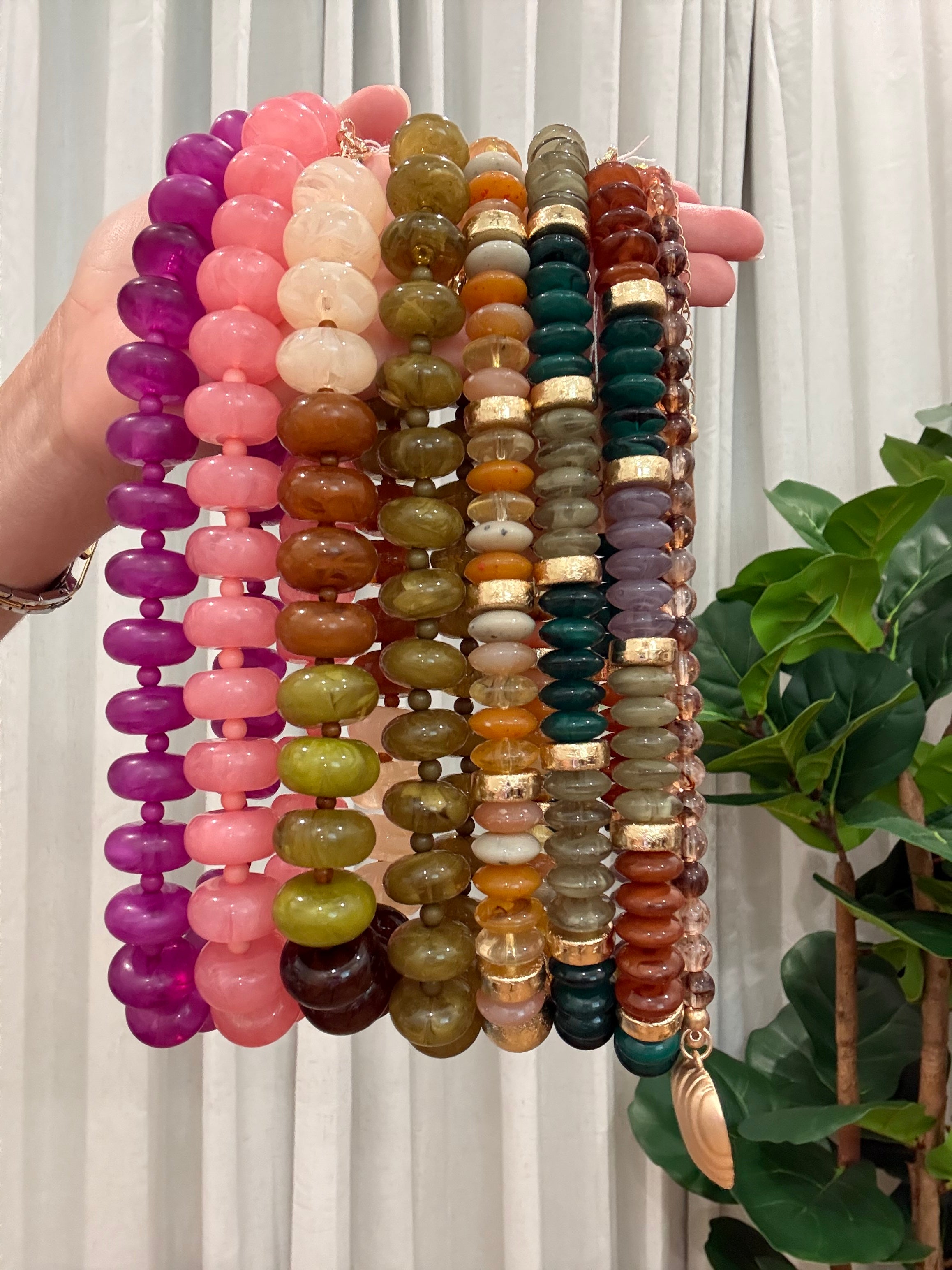 Calloway Beaded Disc Necklace- Forest Mix