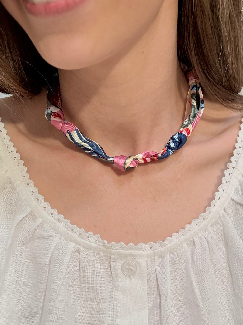 Knotted Print Scarf Necklace