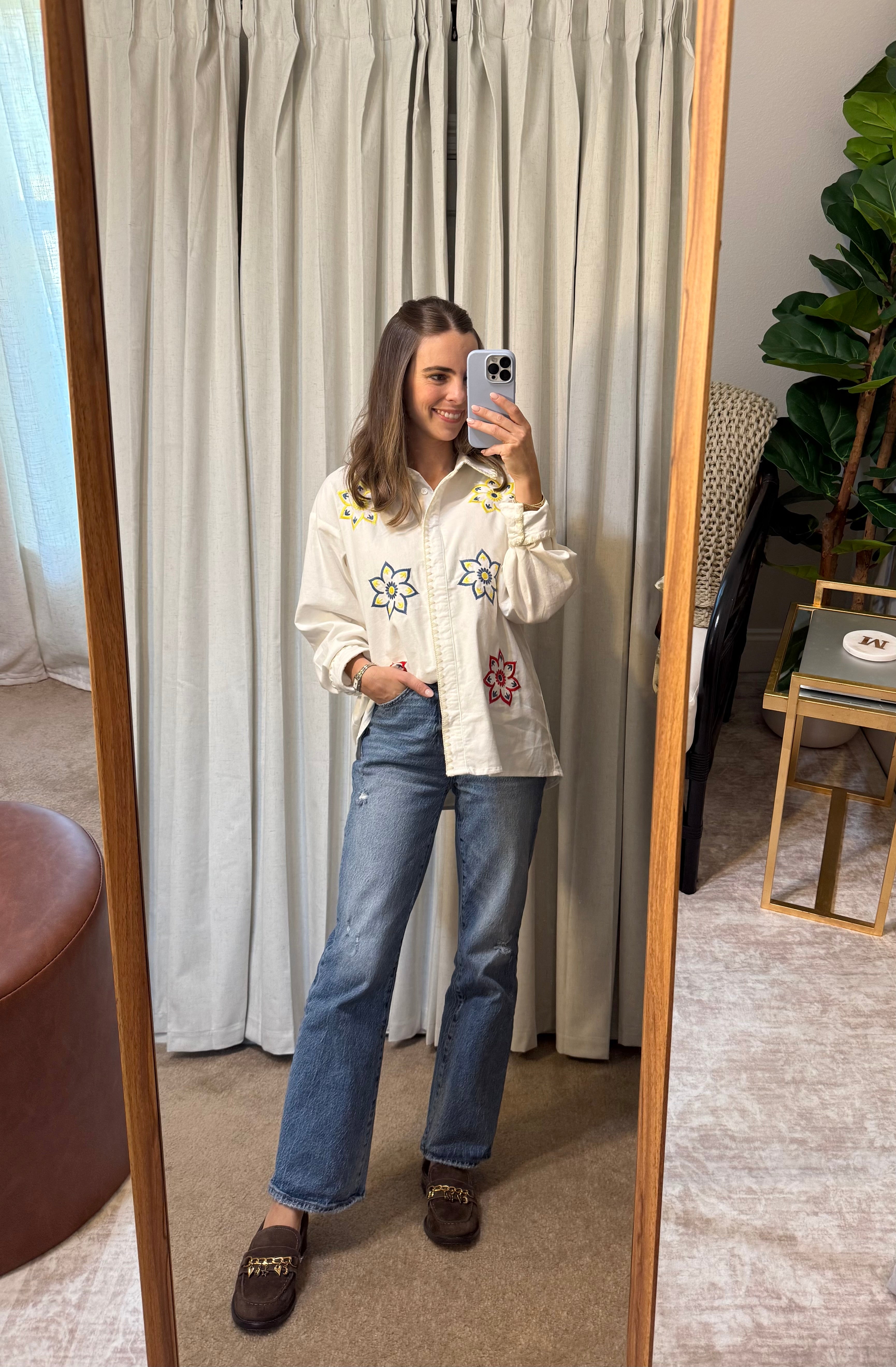 Embroidered Corduroy Top