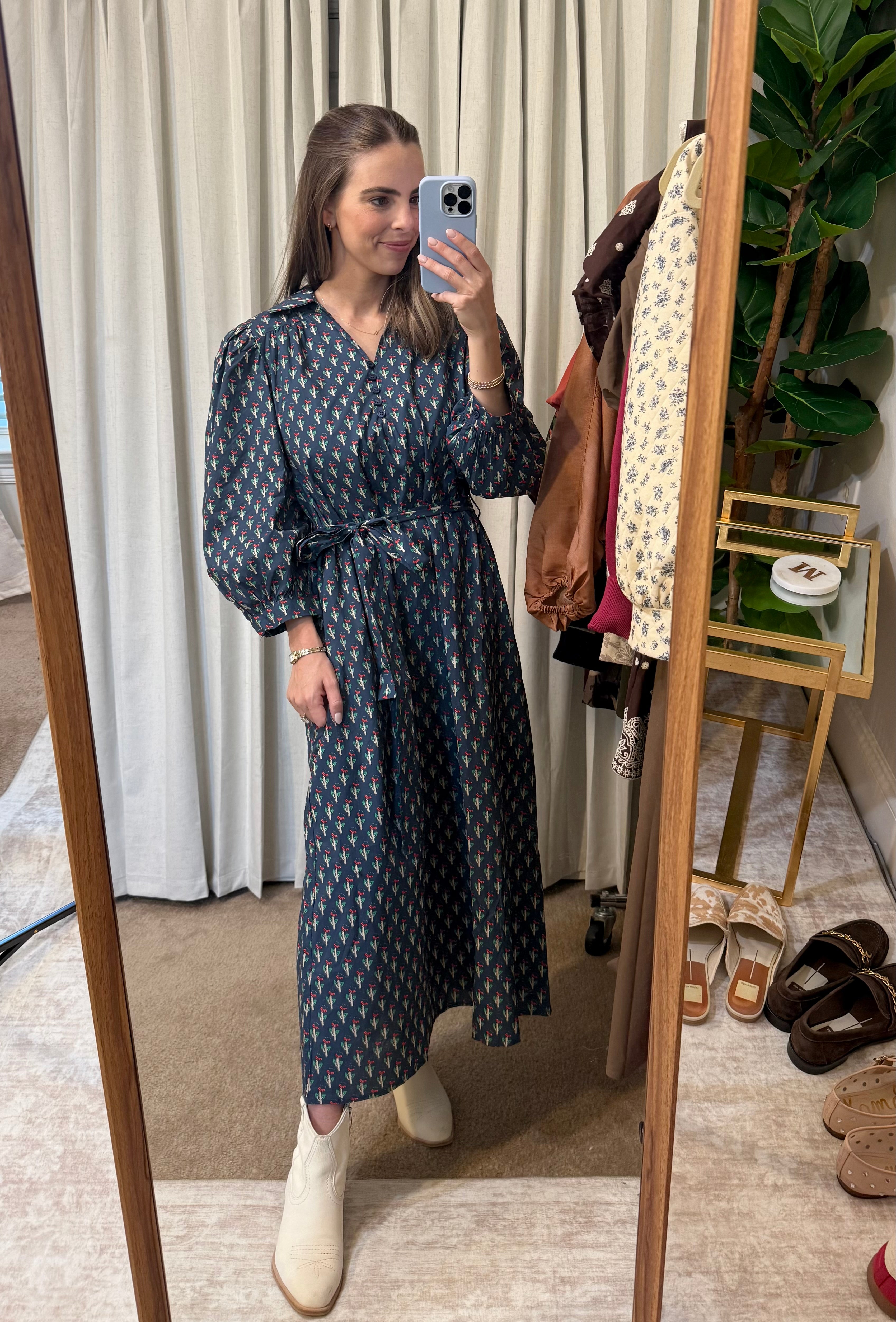 Navy Floral Midi Dress