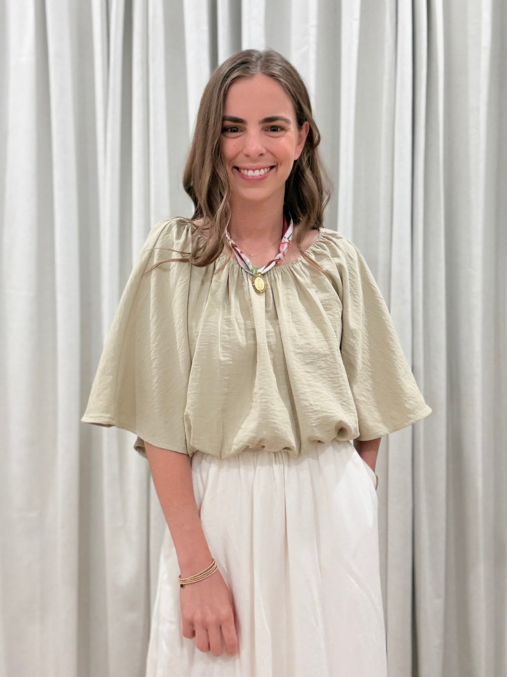 Shirred Voluminous Sleeve Blouse
