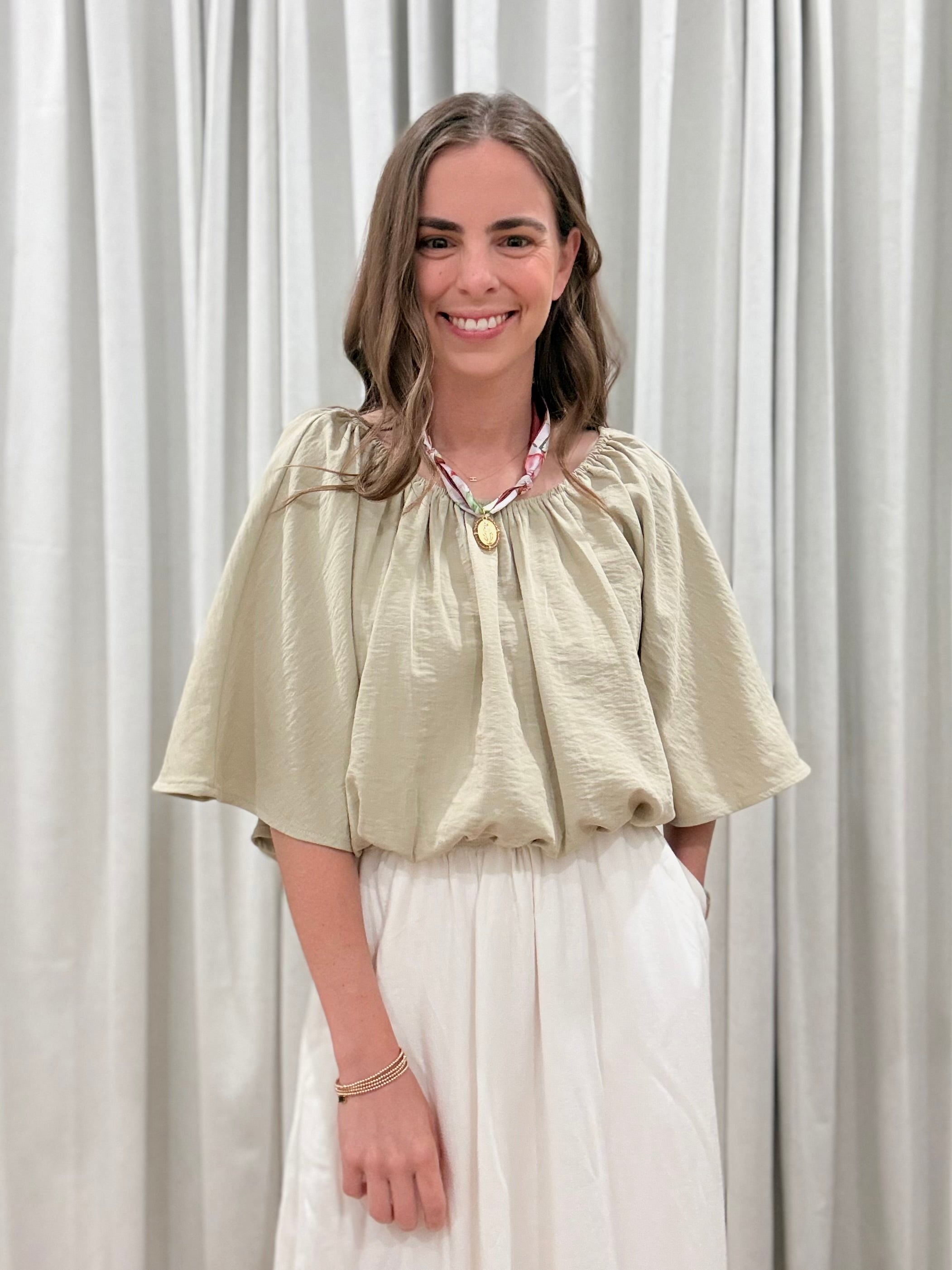 Shirred Voluminous Sleeve Blouse