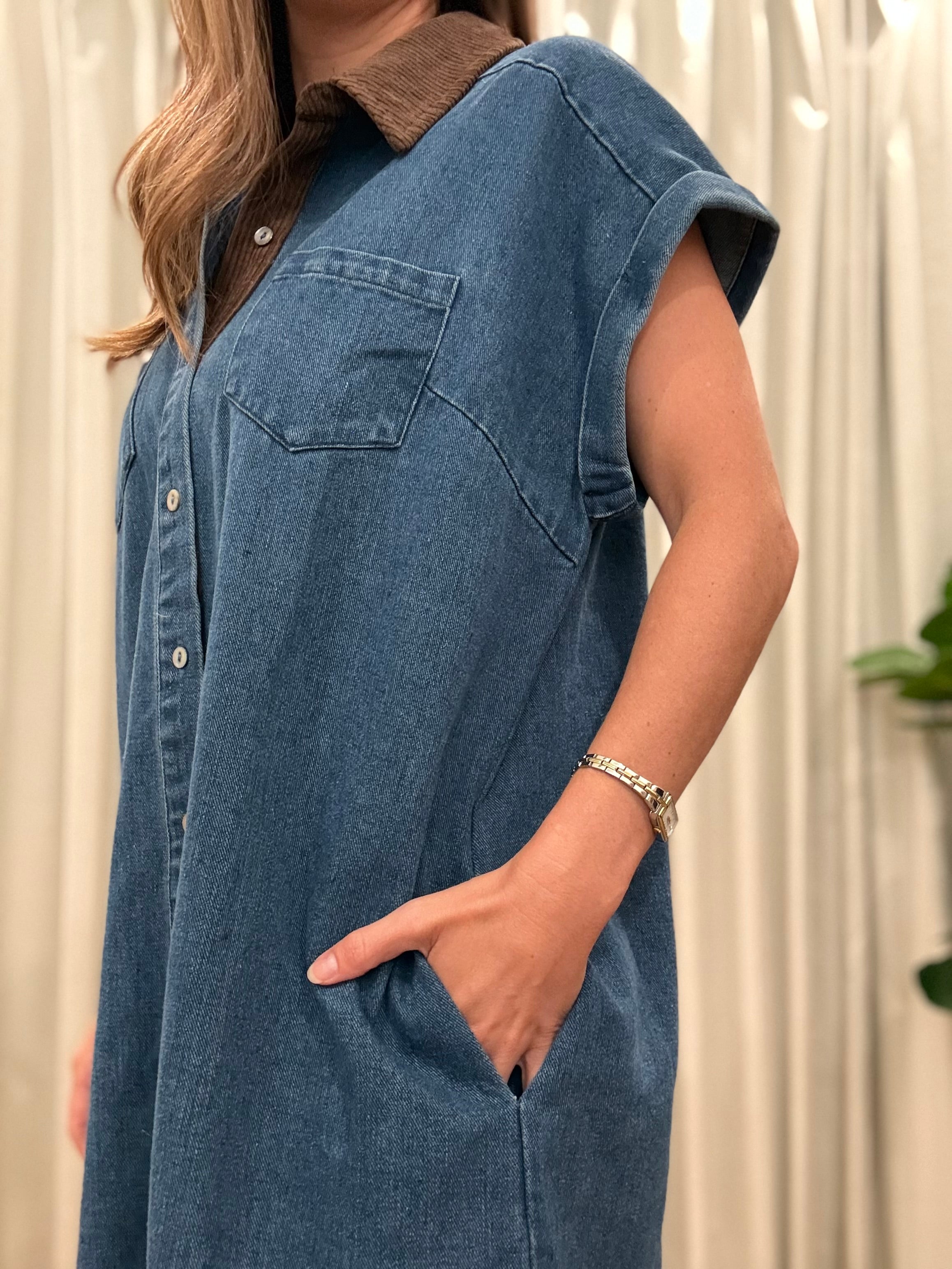 Mini Denim Collared Dress