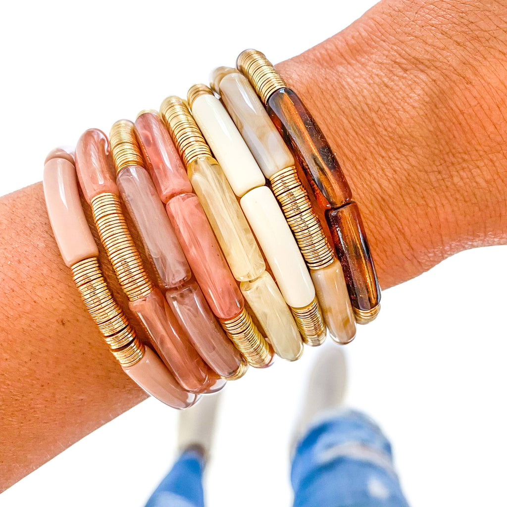 Blush Acrylic Tube Bamboo Bracelet