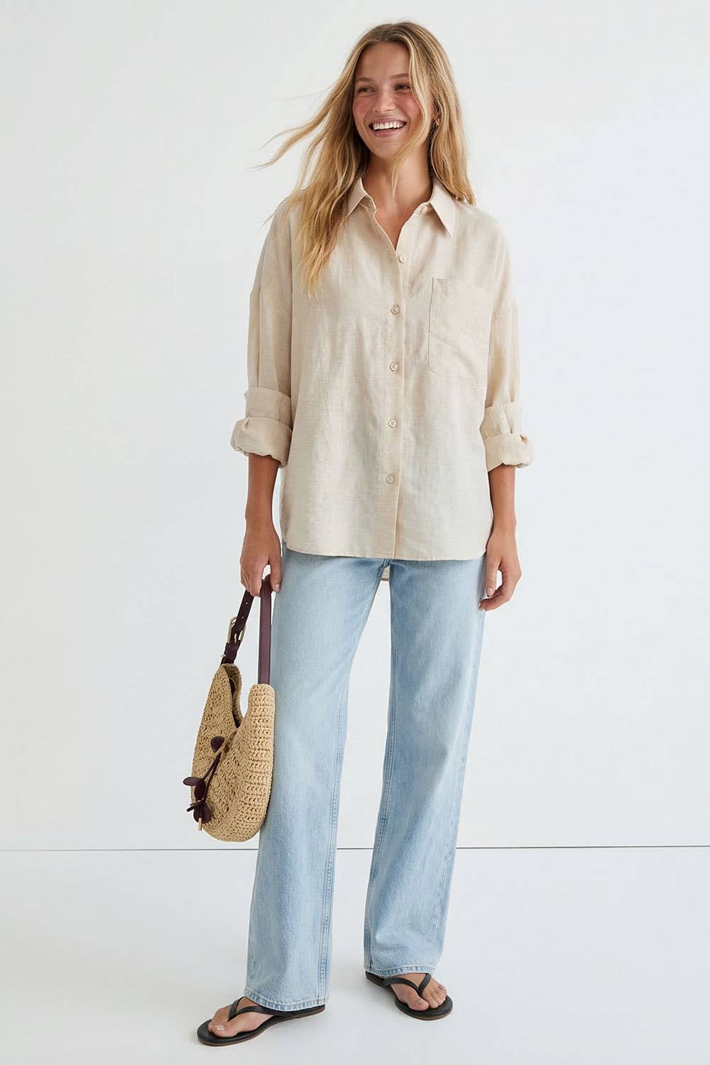 Linen Rolled Sleeve Shirt