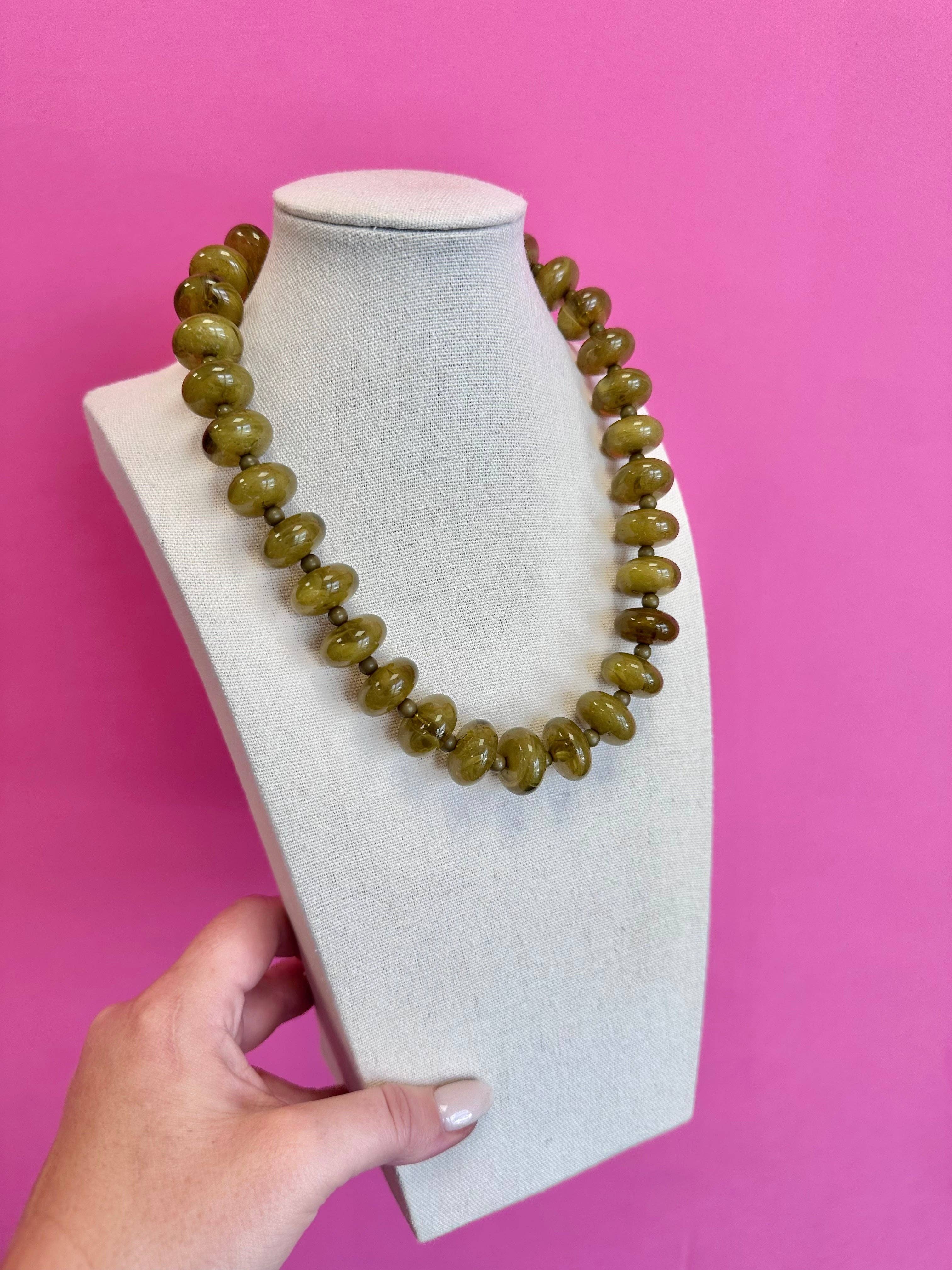 Circle Bauble Ball Necklace - Olive Green
