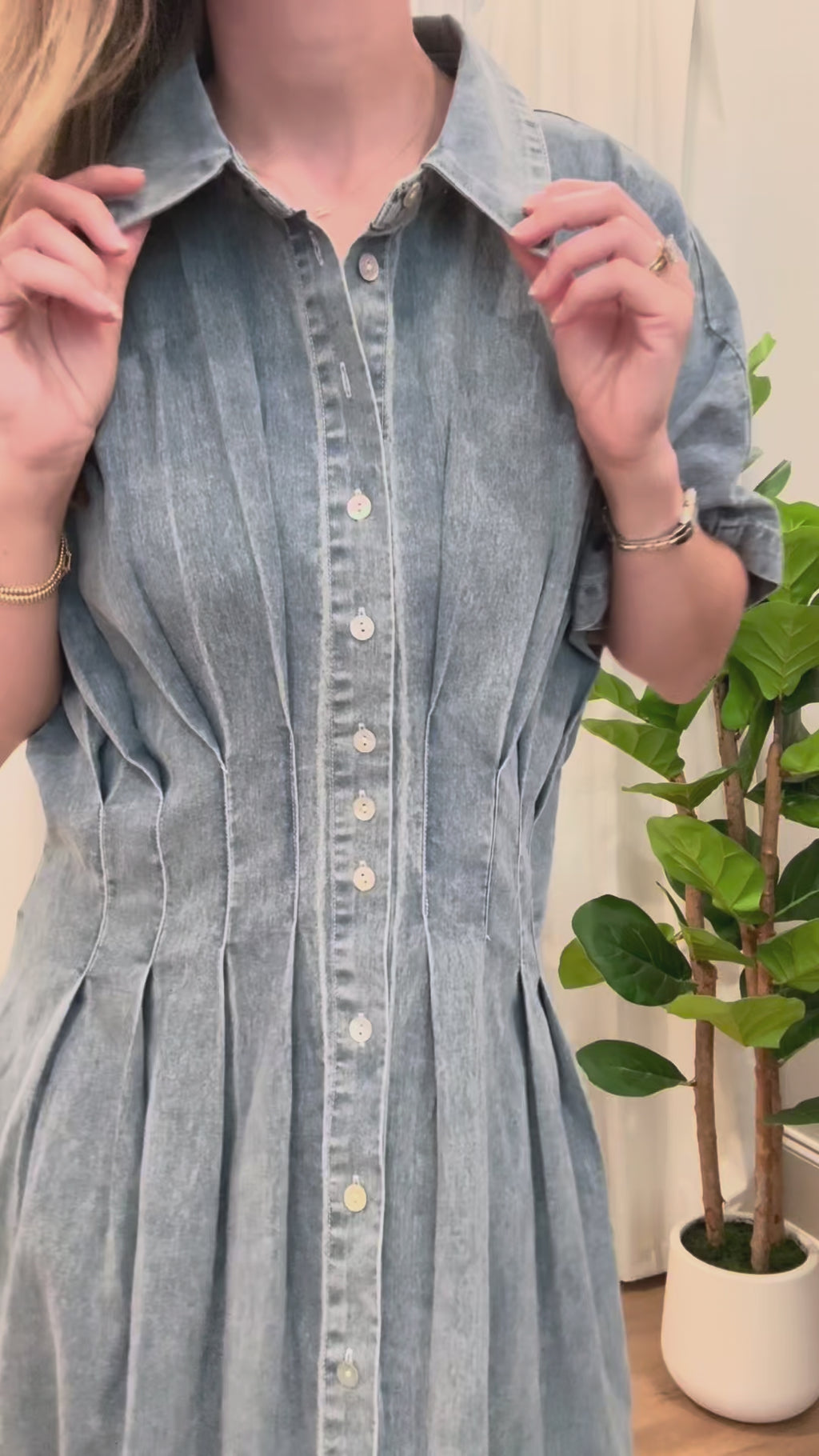 Pleated Denim Midi Dress
