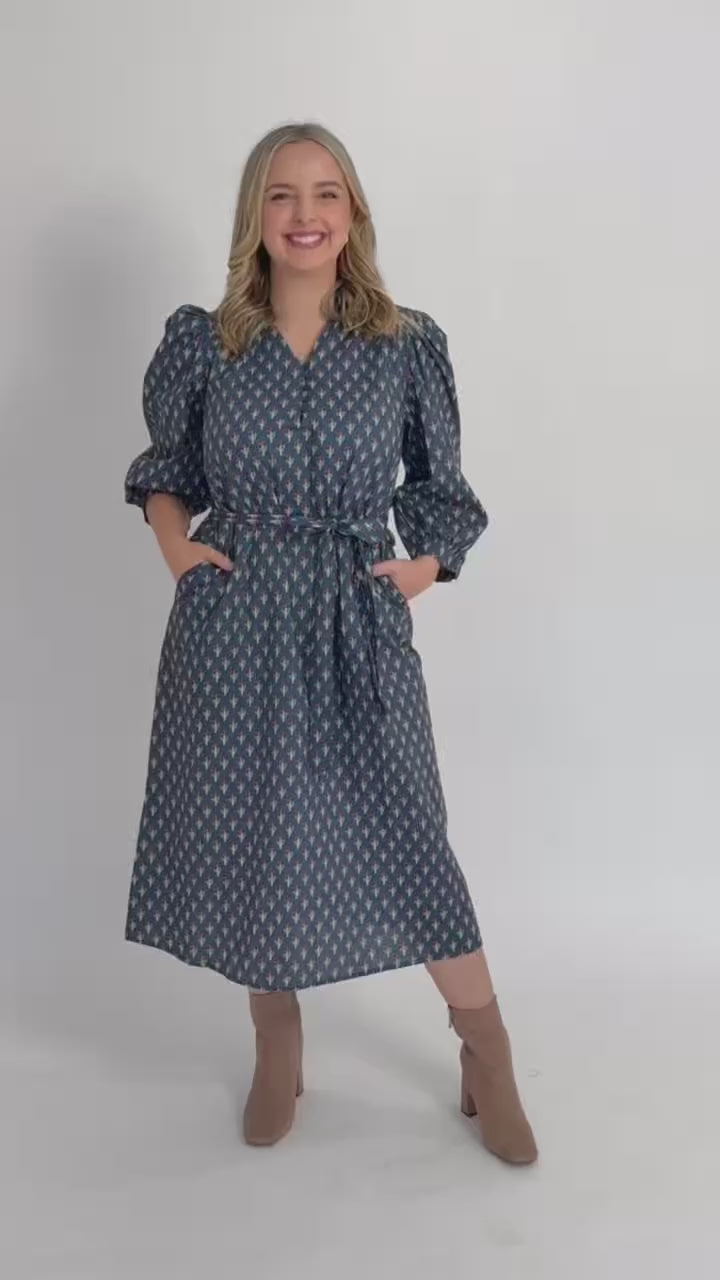 Navy Floral Midi Dress