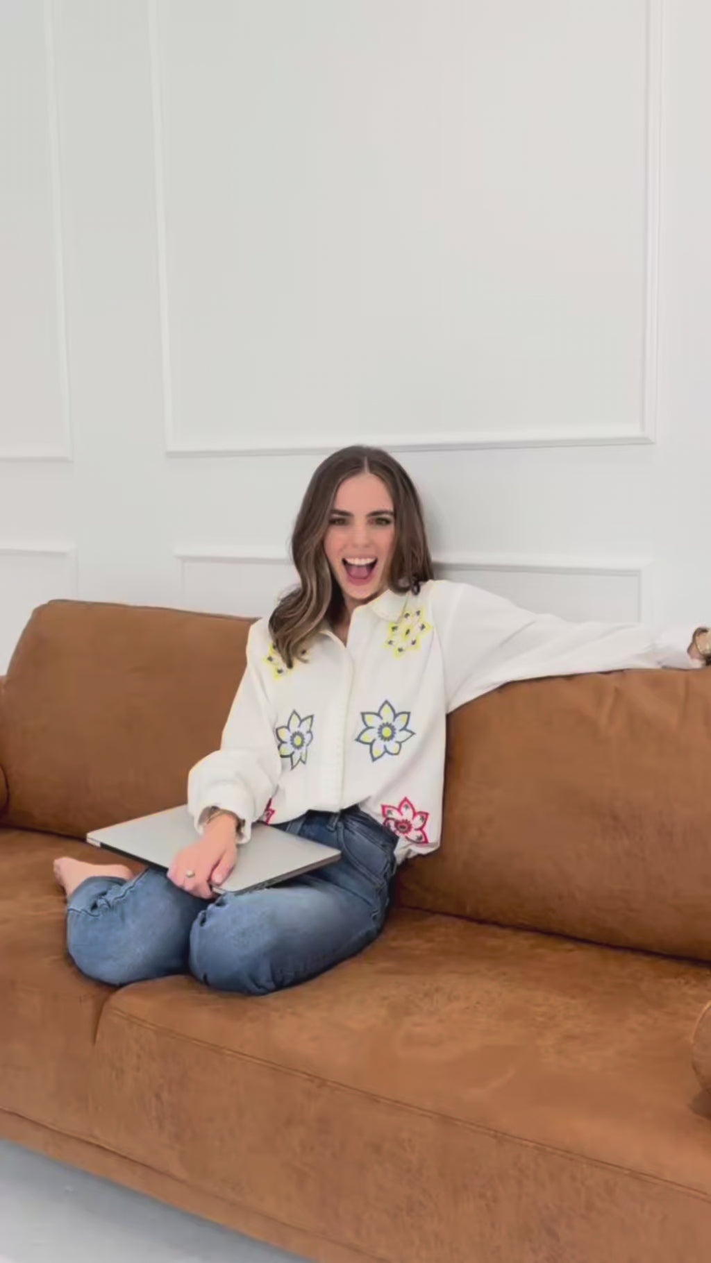 Embroidered Corduroy Top