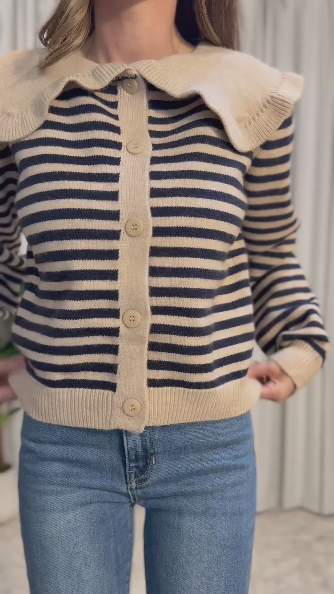 Ruffled Stripe Cardigan Sweater